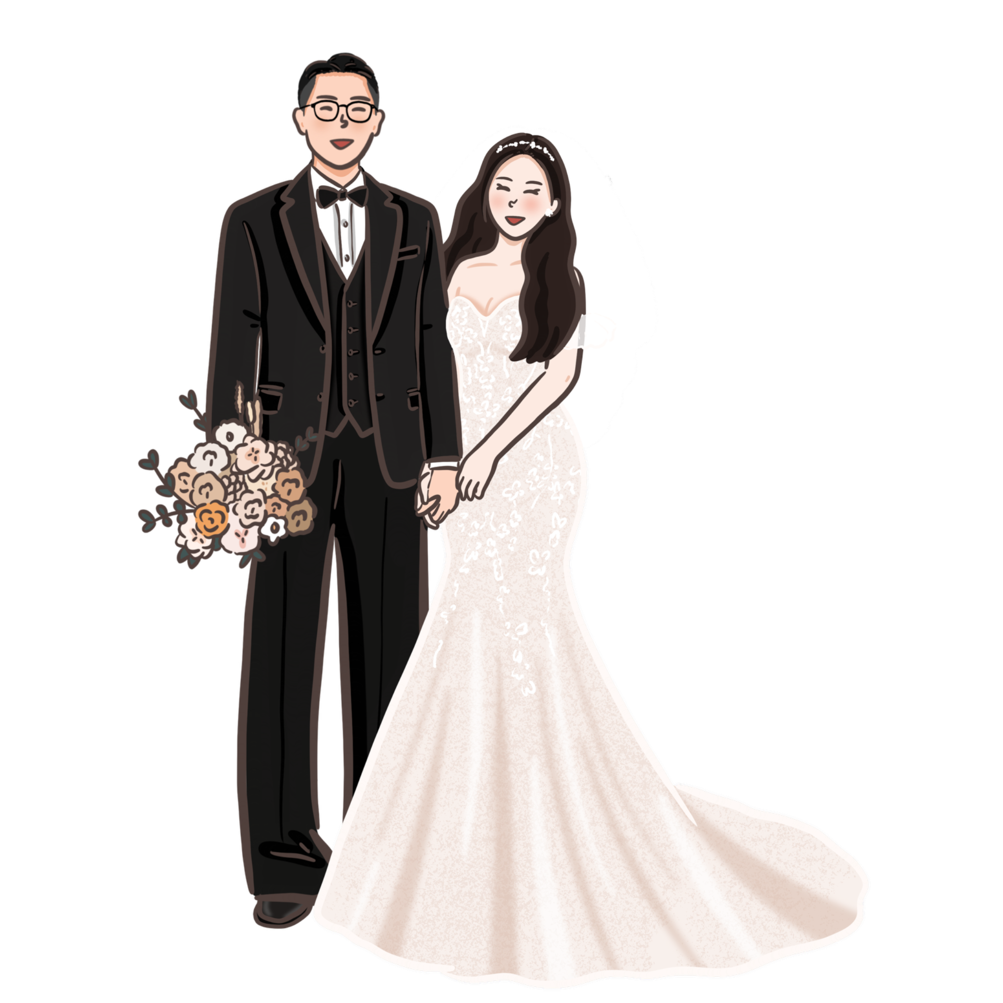 柔光魚尾裙婚紗插畫