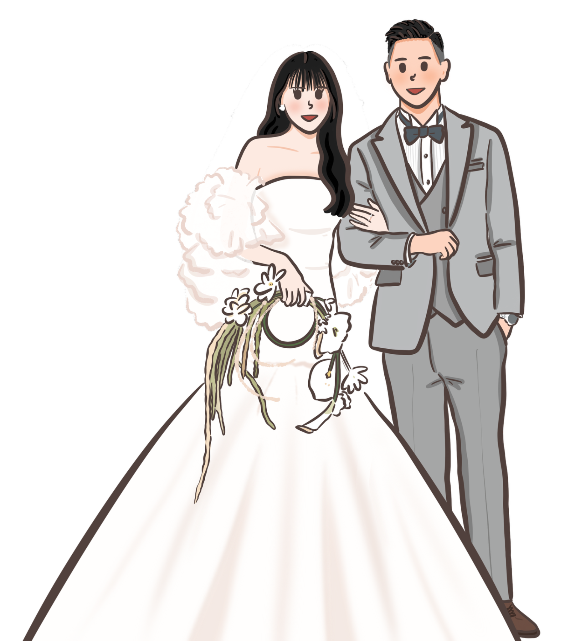 雲朵蓬裙婚紗插畫