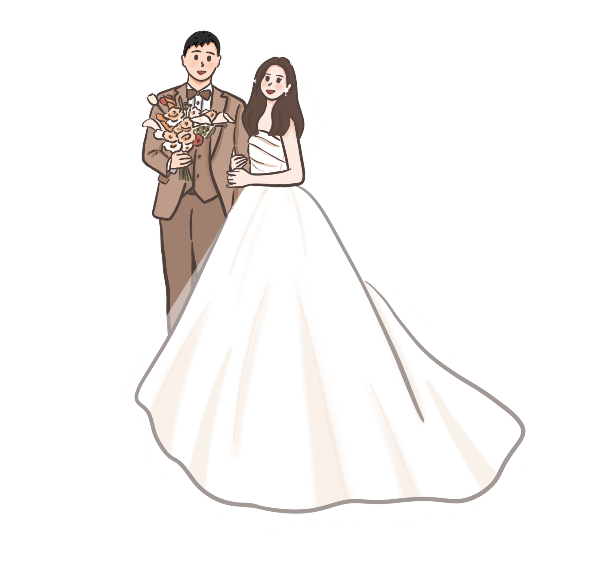 雲端長拖尾婚紗插畫