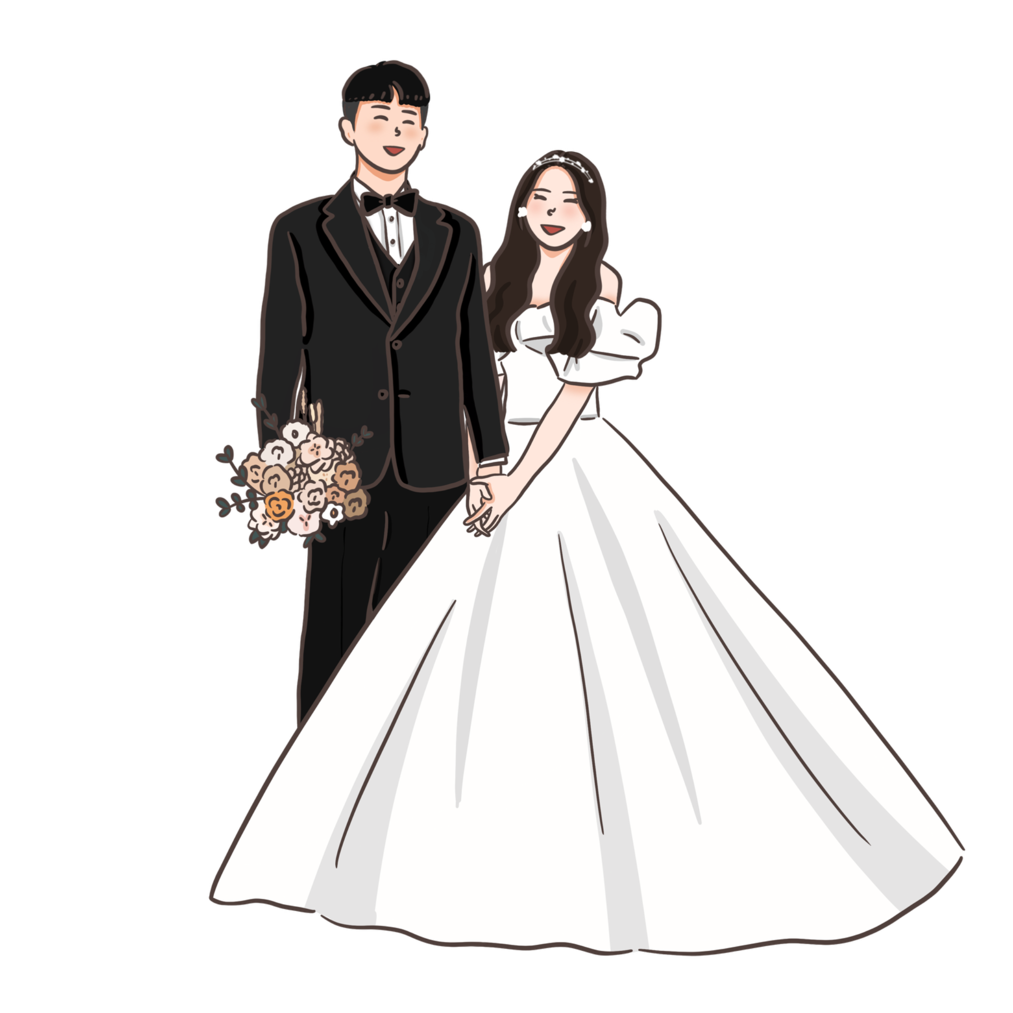 花瓣泡泡袖婚紗插畫