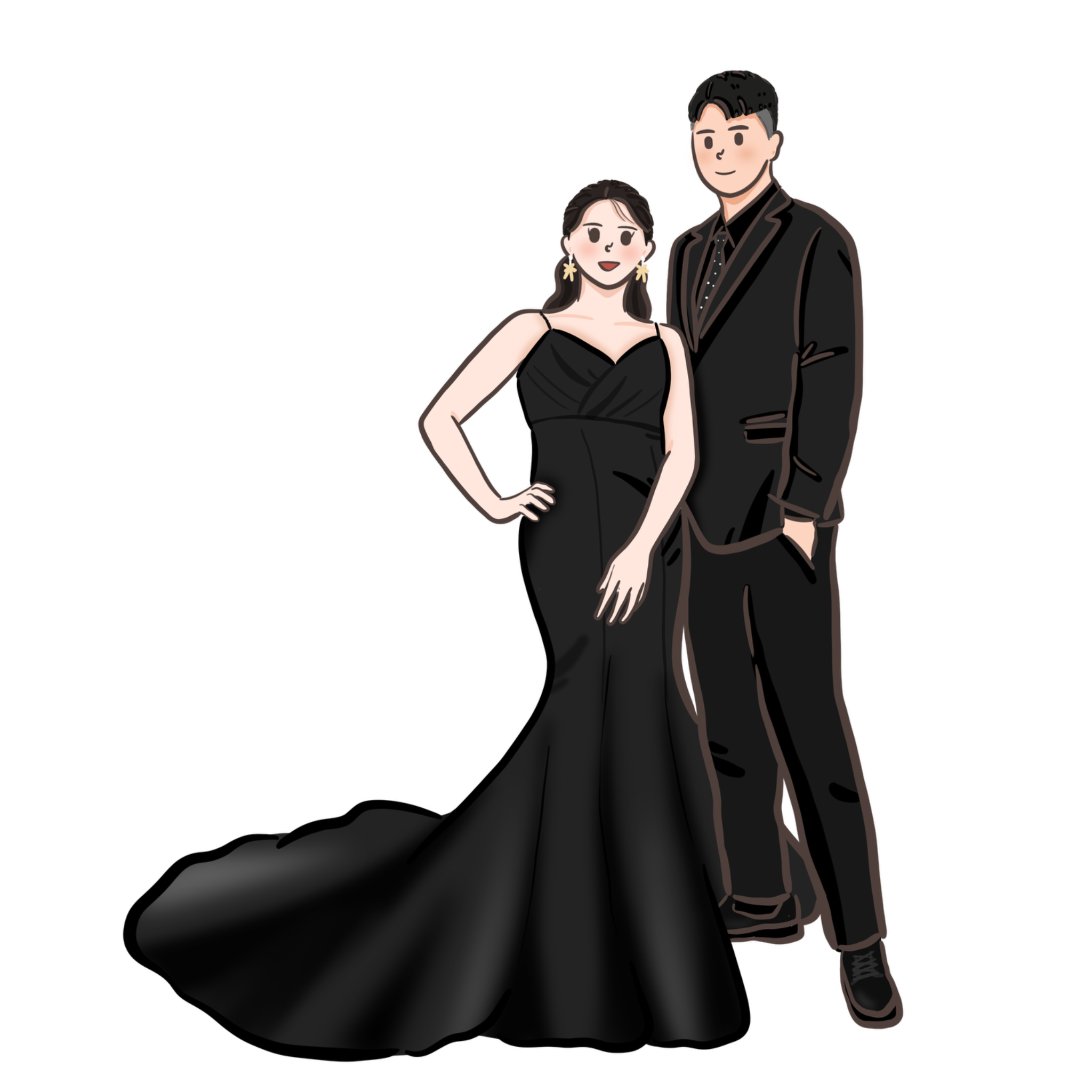 黑曜魚尾禮服婚紗插畫