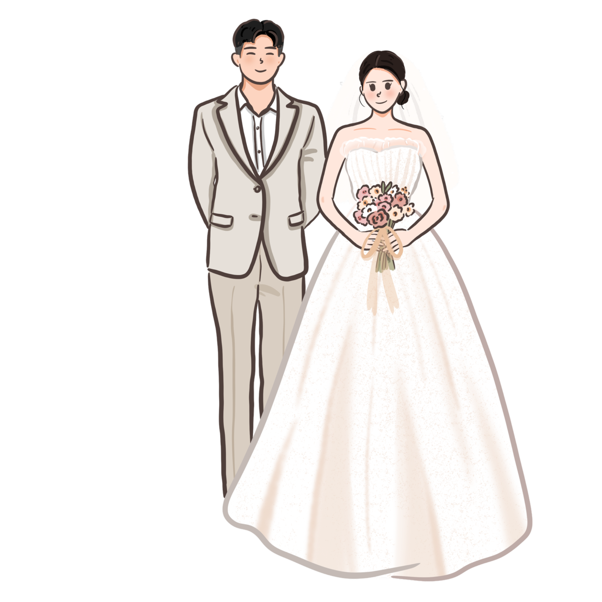 柔紗花邊蓬裙婚紗插畫