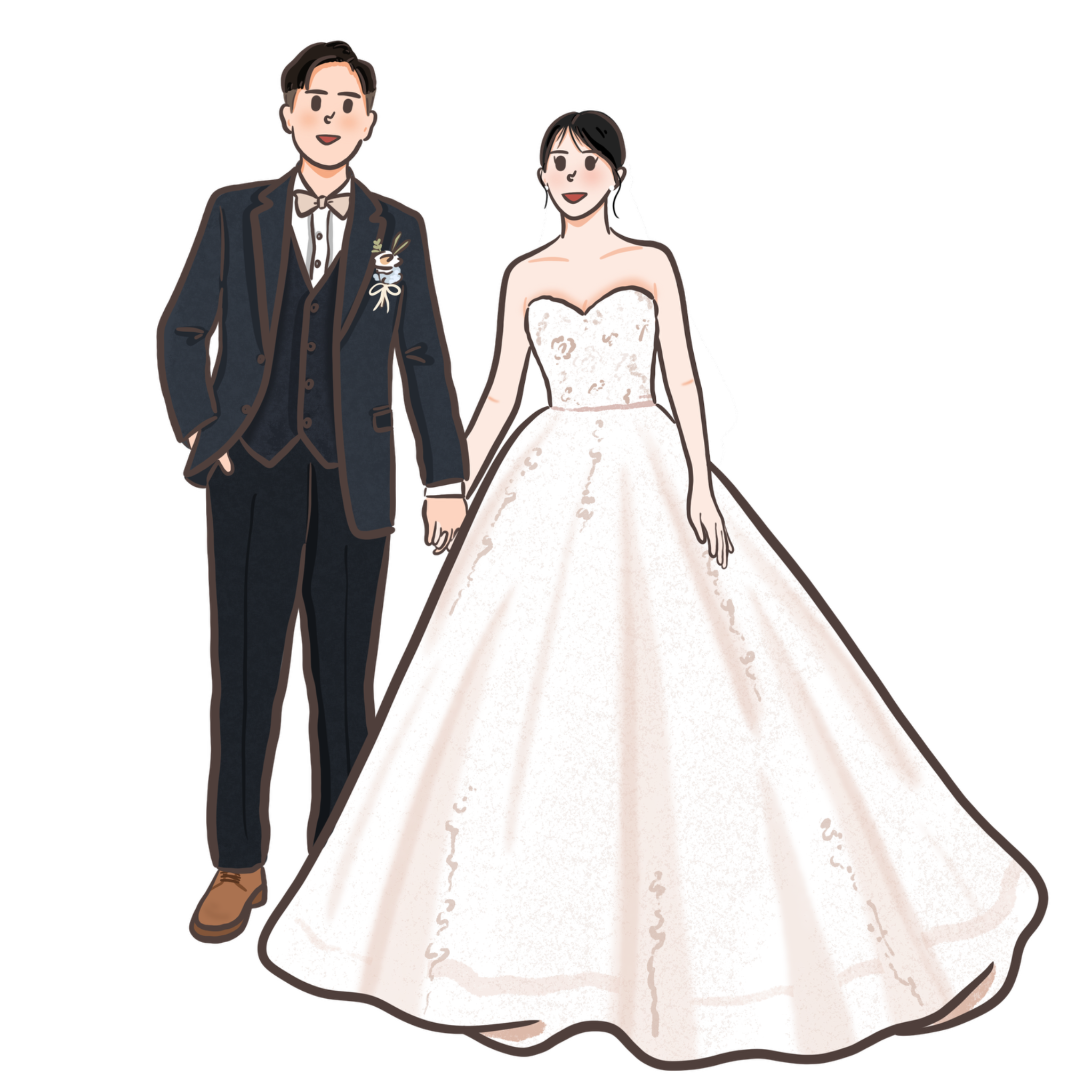 心形領公主裙婚紗插畫