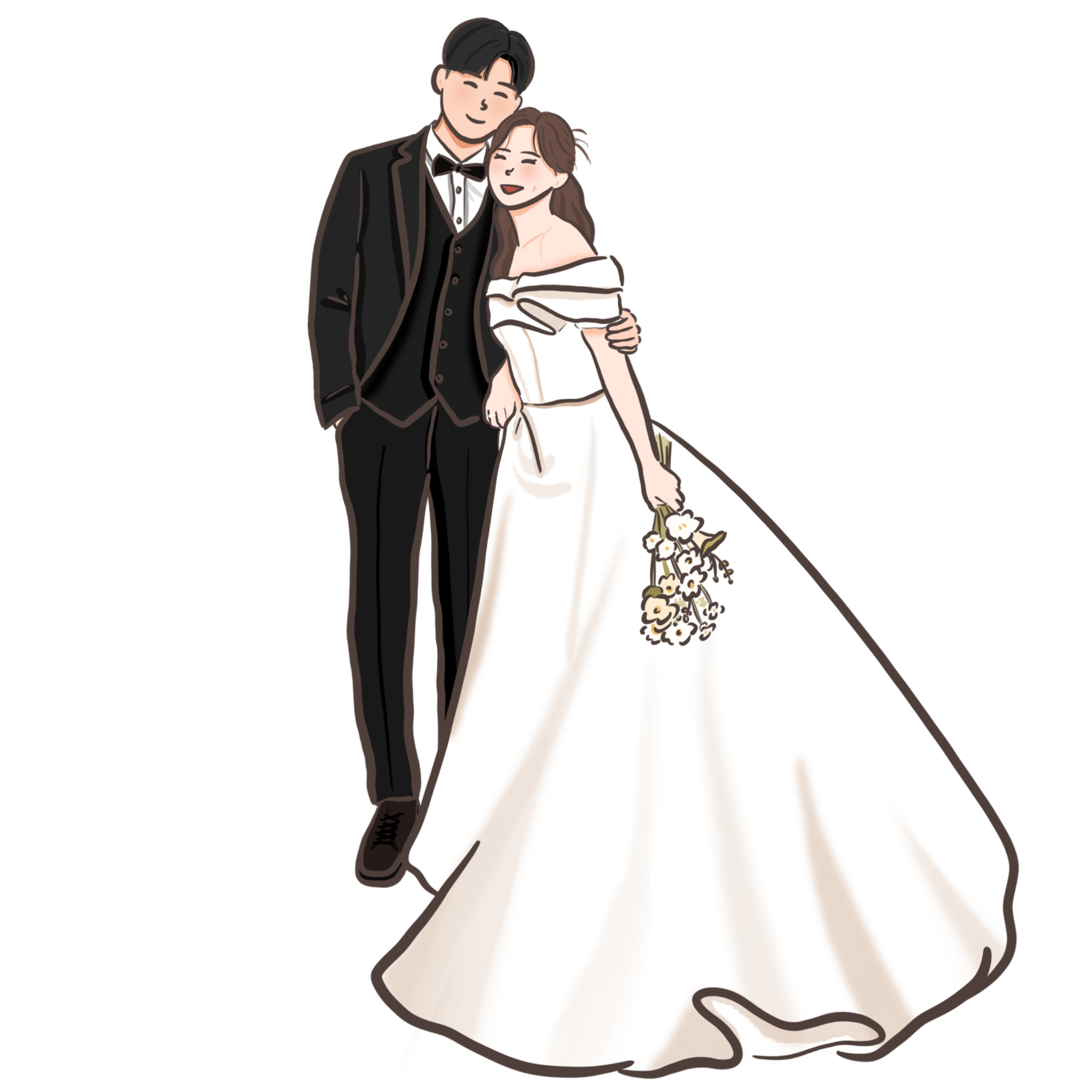 浪漫露肩長裙婚紗插畫