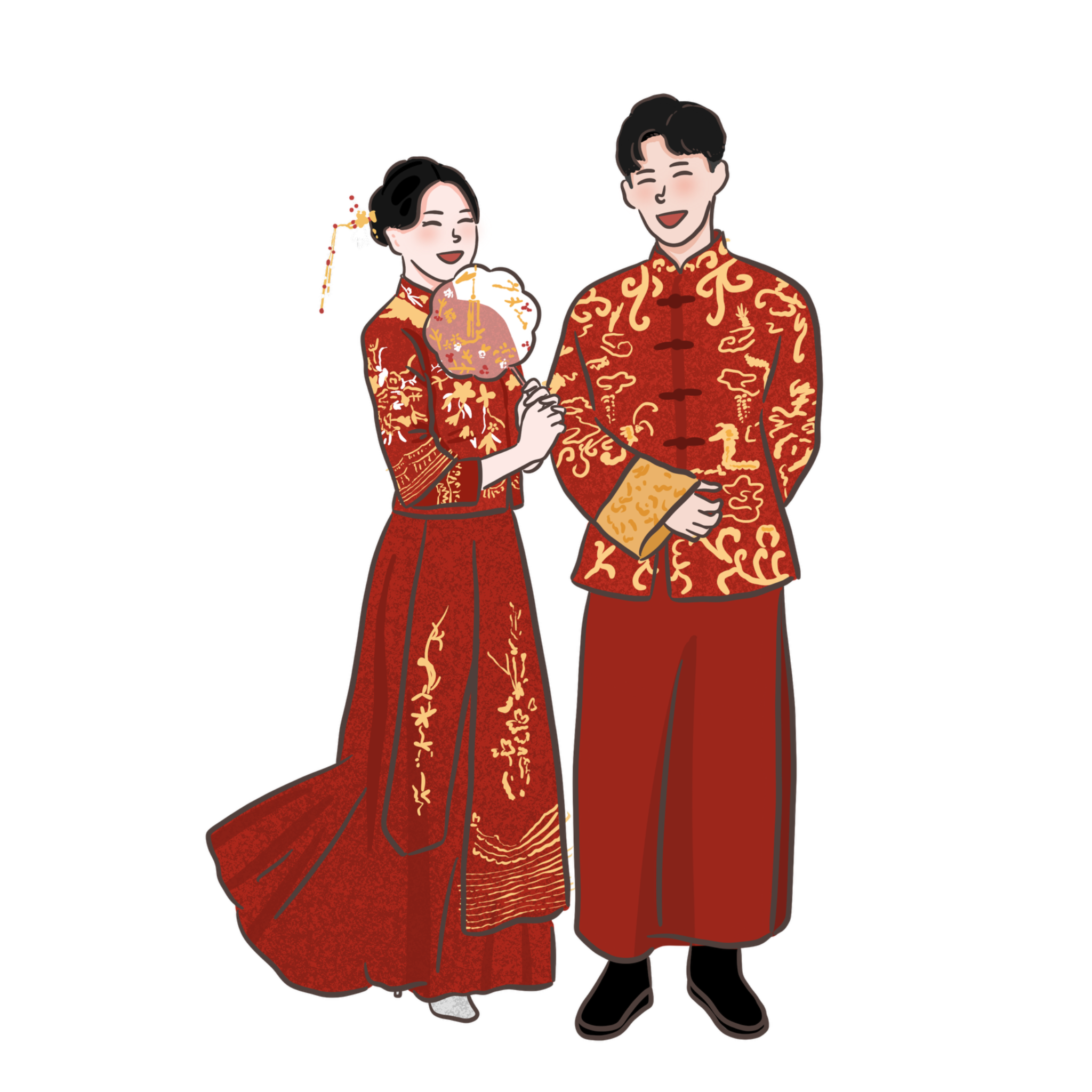 龍鳳對襟喜服婚紗插畫