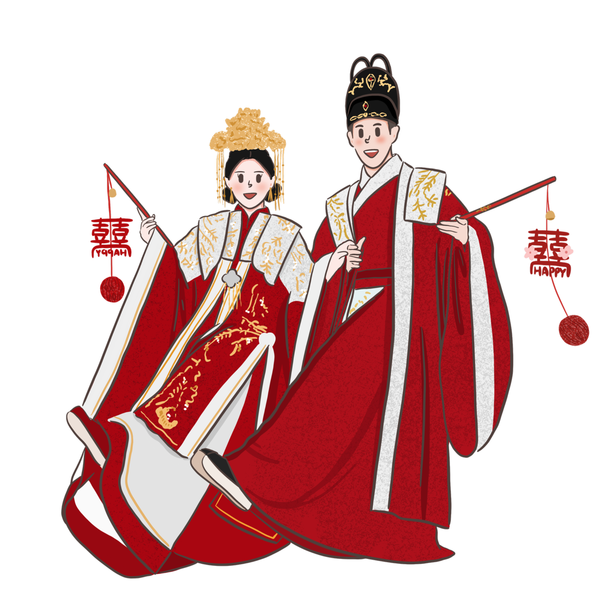 冠服霞帔婚紗插畫