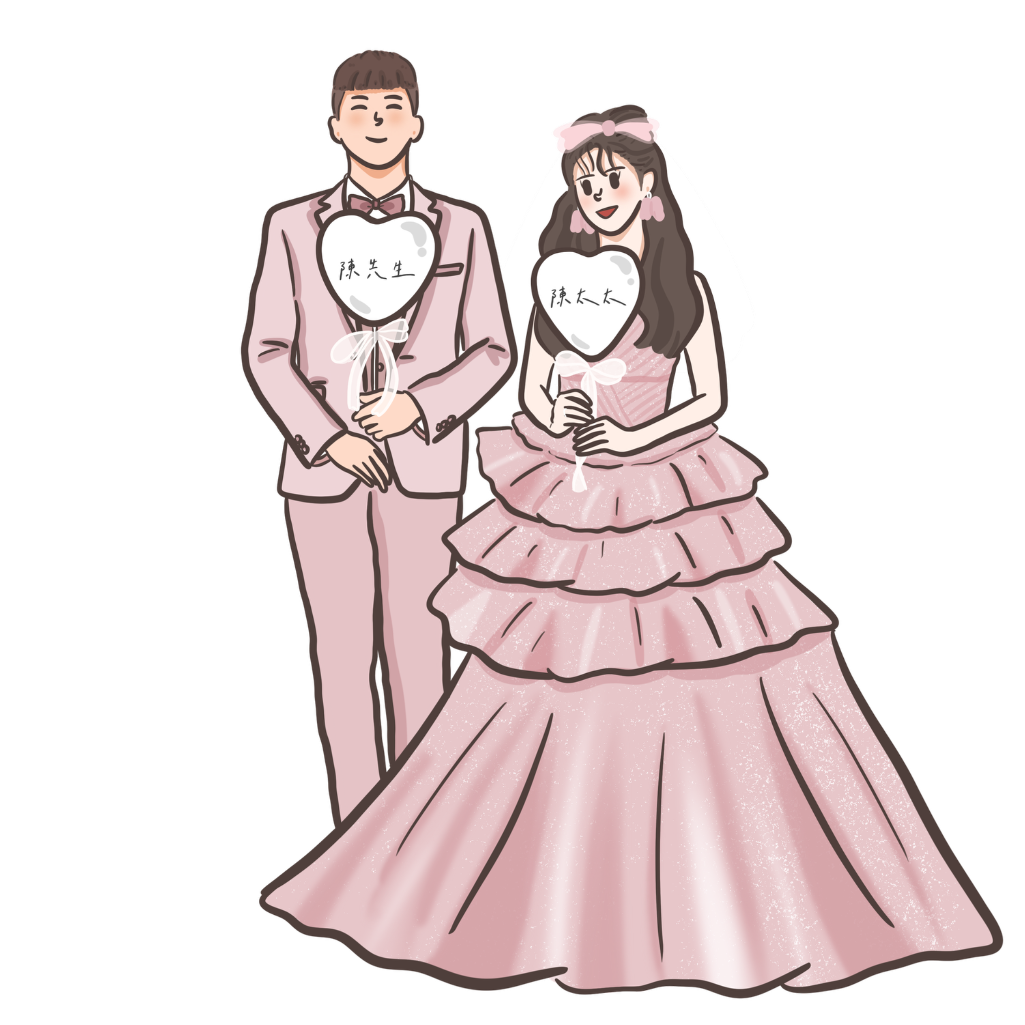 粉霧蛋糕裙婚紗插畫