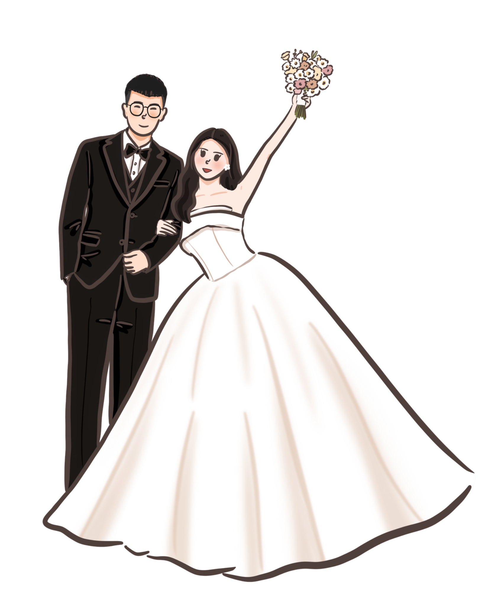 舉花公主蓬裙婚紗插畫