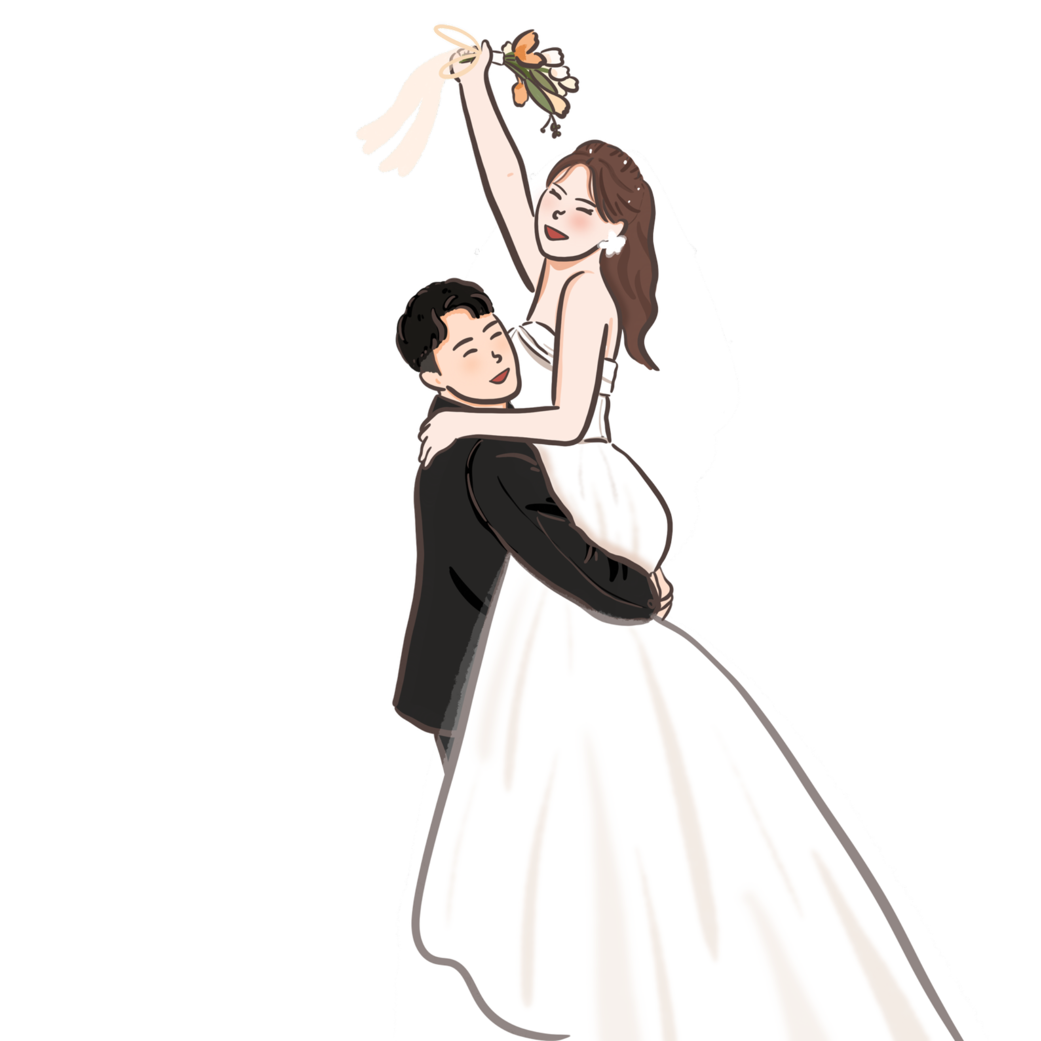 擁抱緞面婚紗婚紗插畫