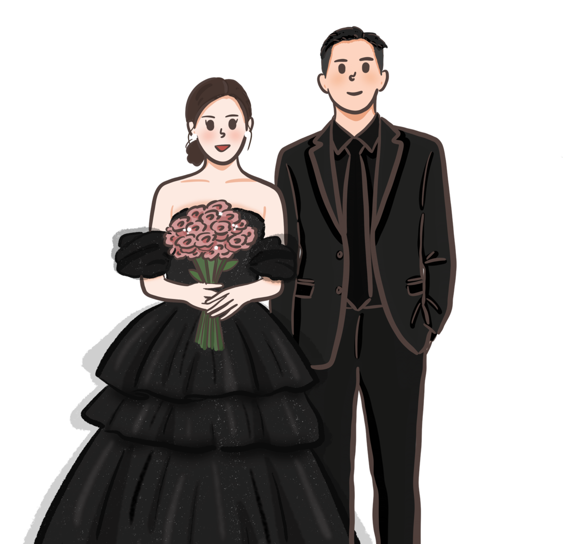 黑色蛋糕禮服婚紗插畫